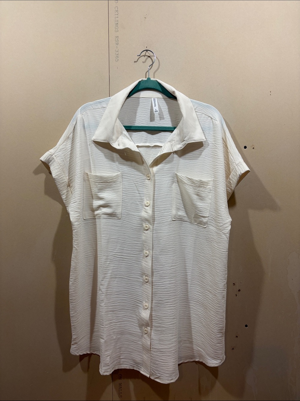 Zenana White Short Sleeve Button Down Tunic Dress Size L